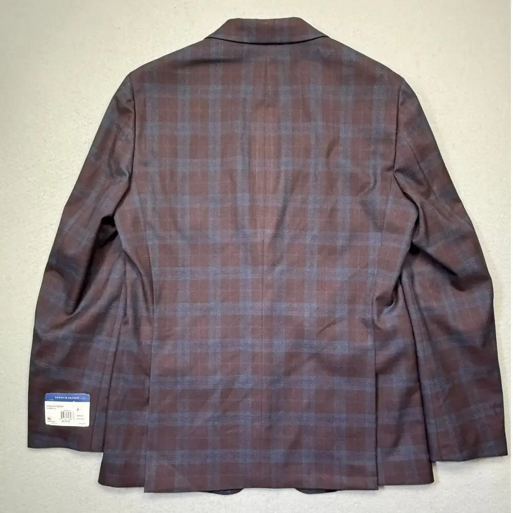 Tommy Hilfiger Men's Modern-Fit plaid Sport Coat - burgundy/blue 42L $295